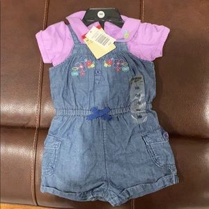 Baby overall with purple onesie
